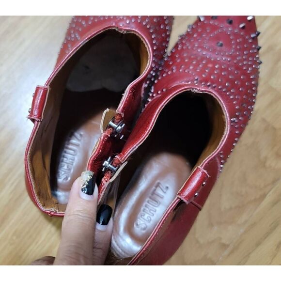 Schutz Red Leather Studded Ankle Boots 7.5 - Picture 6 of 10